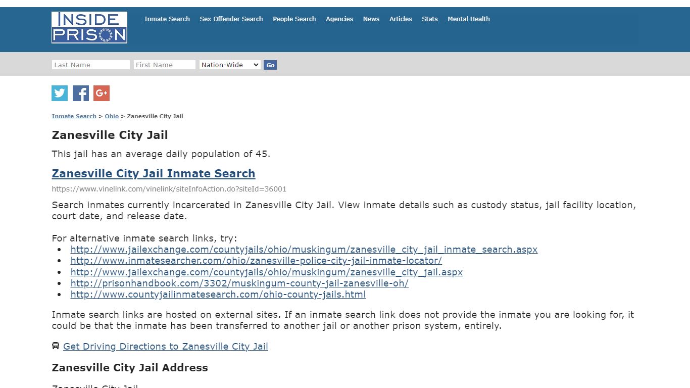 Zanesville City Jail - Ohio - Inmate Search - Inside Prison